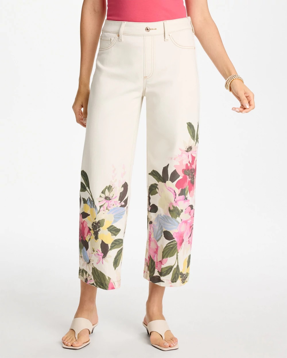 Chico's Discount | Printed Pull-On Wide Crop Jeans