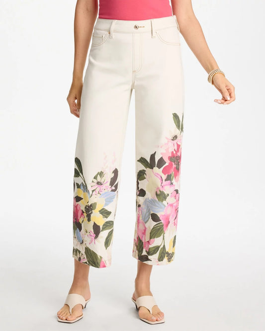 Chico's Discount | Printed Pull-On Wide Crop Jeans
