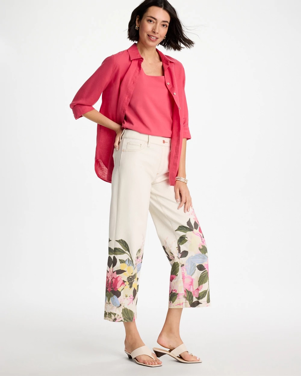 Chico's Discount | Printed Pull-On Wide Crop Jeans
