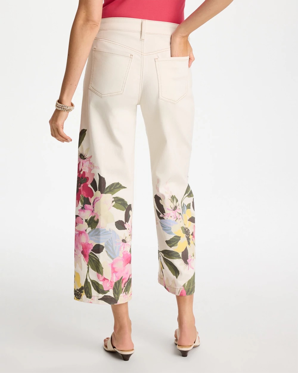 Chico's Discount | Printed Pull-On Wide Crop Jeans