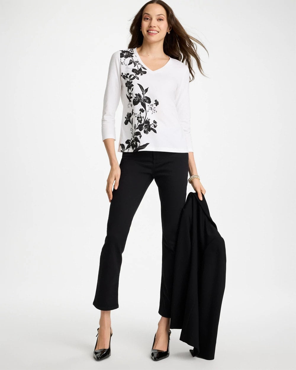 Chico's Great Value | Printed Cotton Stretch 3/4 Sleeve Tee