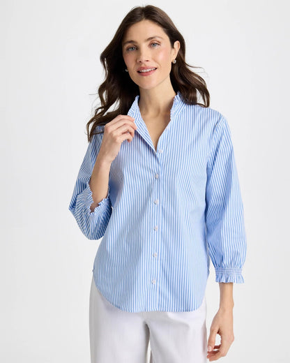 Chico's Hot Sale | Striped Poplin Ruffle Neck Shirt