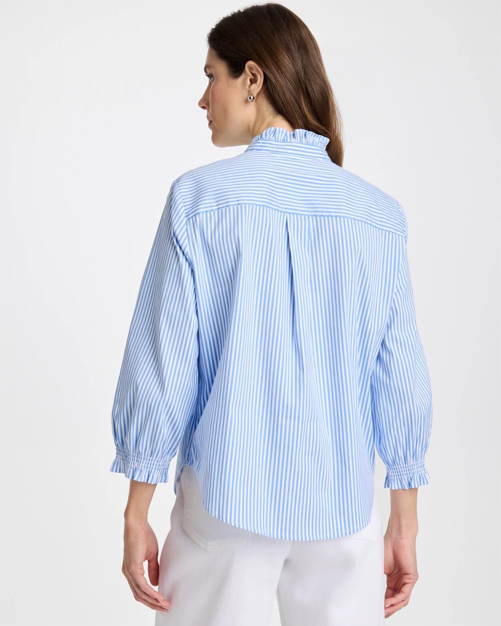 Chico's Hot Sale | Striped Poplin Ruffle Neck Shirt