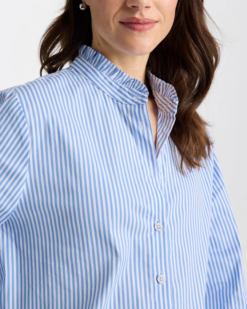 Chico's Hot Sale | Striped Poplin Ruffle Neck Shirt