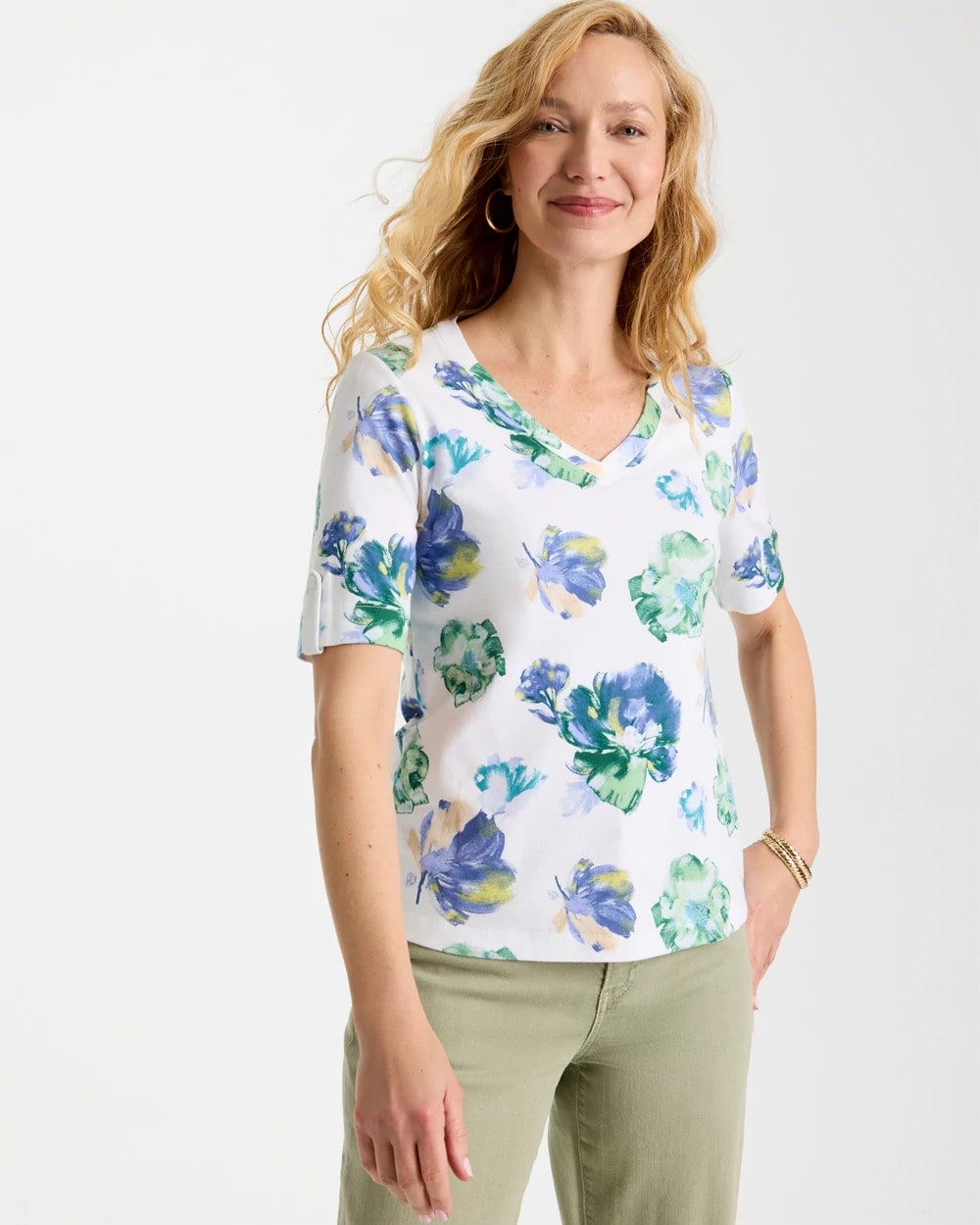 Chico's Classic | Printed Cotton Slub V-Neck Tee