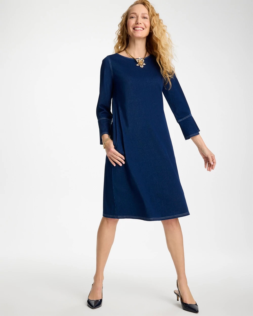 Chico's Special Offer | Bell Sleeve Knit Denim Dress