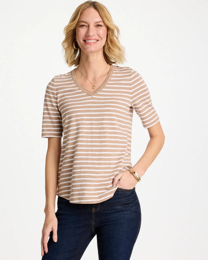 Chico's Top Pick | Striped Cotton Slub V-Neck Tee