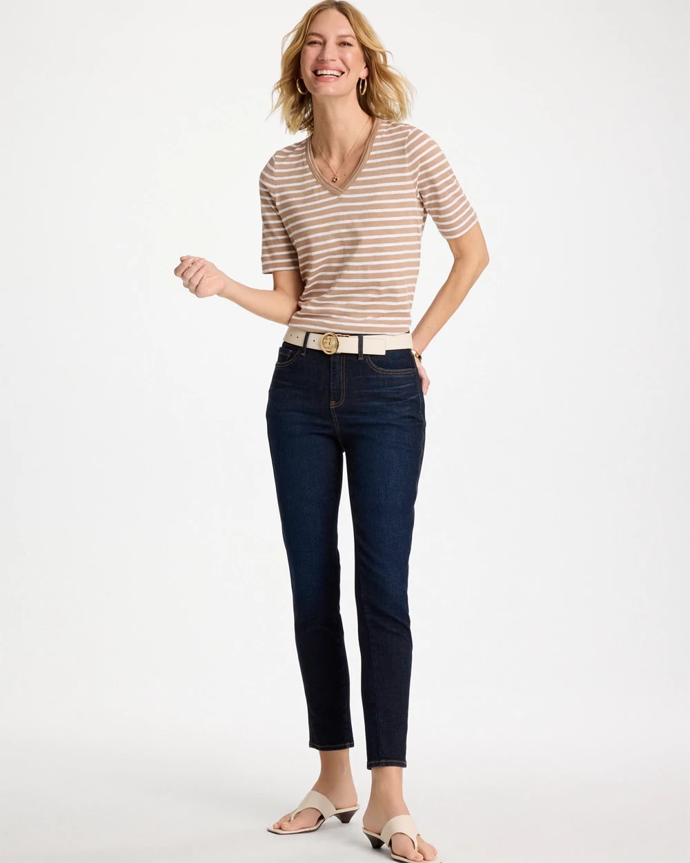 Chico's Top Pick | Striped Cotton Slub V-Neck Tee