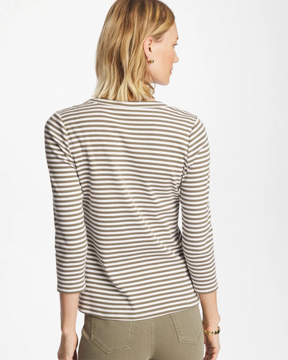 Chico's New | Striped Ribbed Button Crewneck Tee