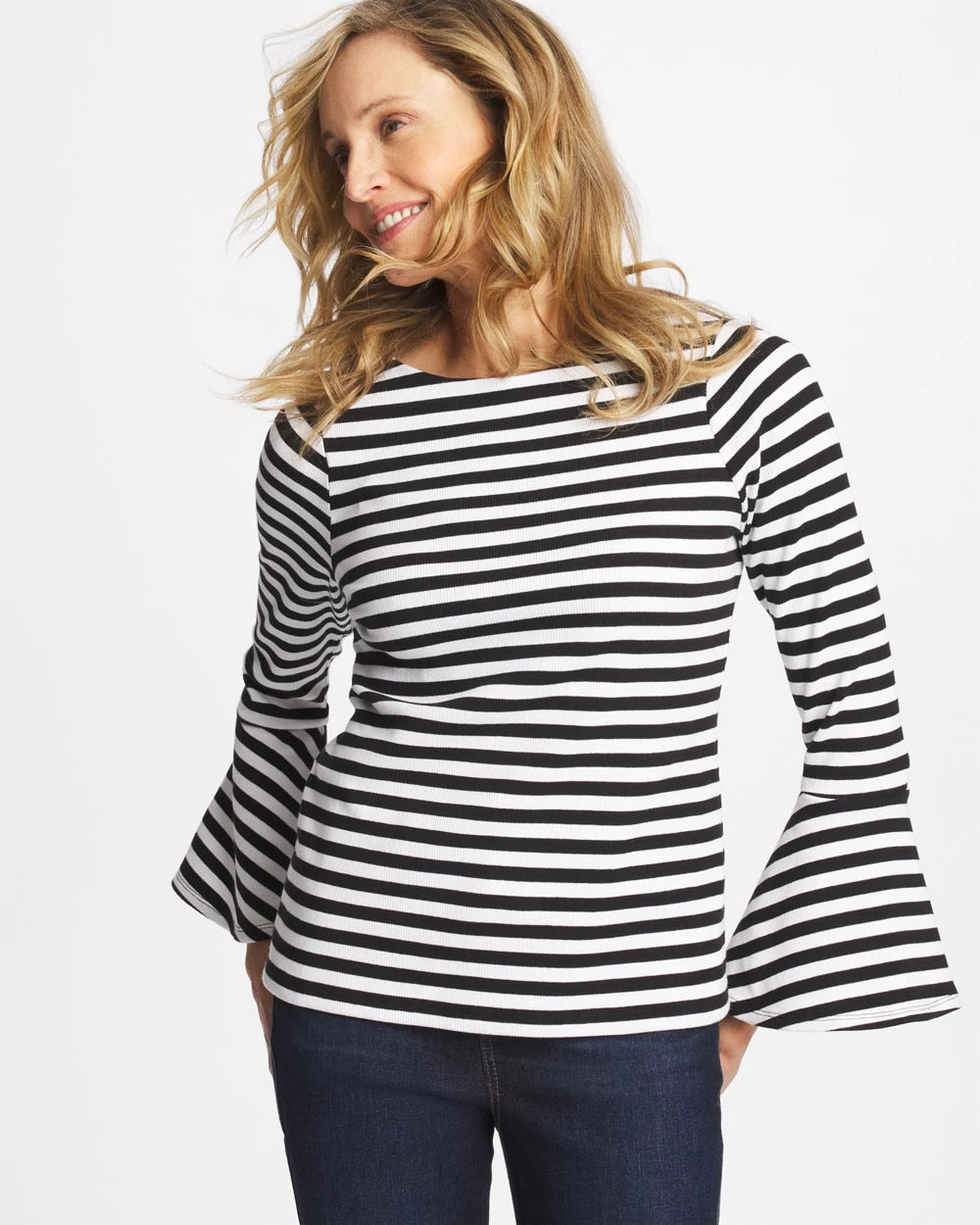 Chico's Value | Striped Rib Knit Bell Sleeve Top