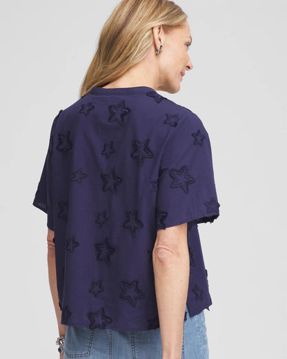 Chico's Best Price | Embroidered Star Split Neck Blouse