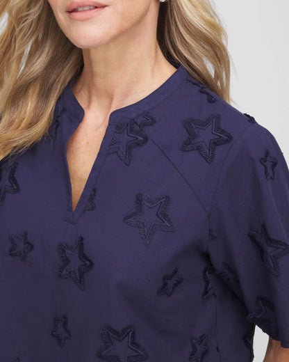 Chico's Best Price | Embroidered Star Split Neck Blouse