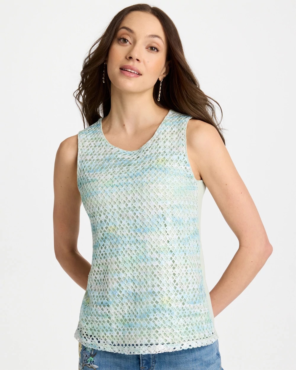 Chico's Premium | Mermaid Sequin Mesh Crochet Tank