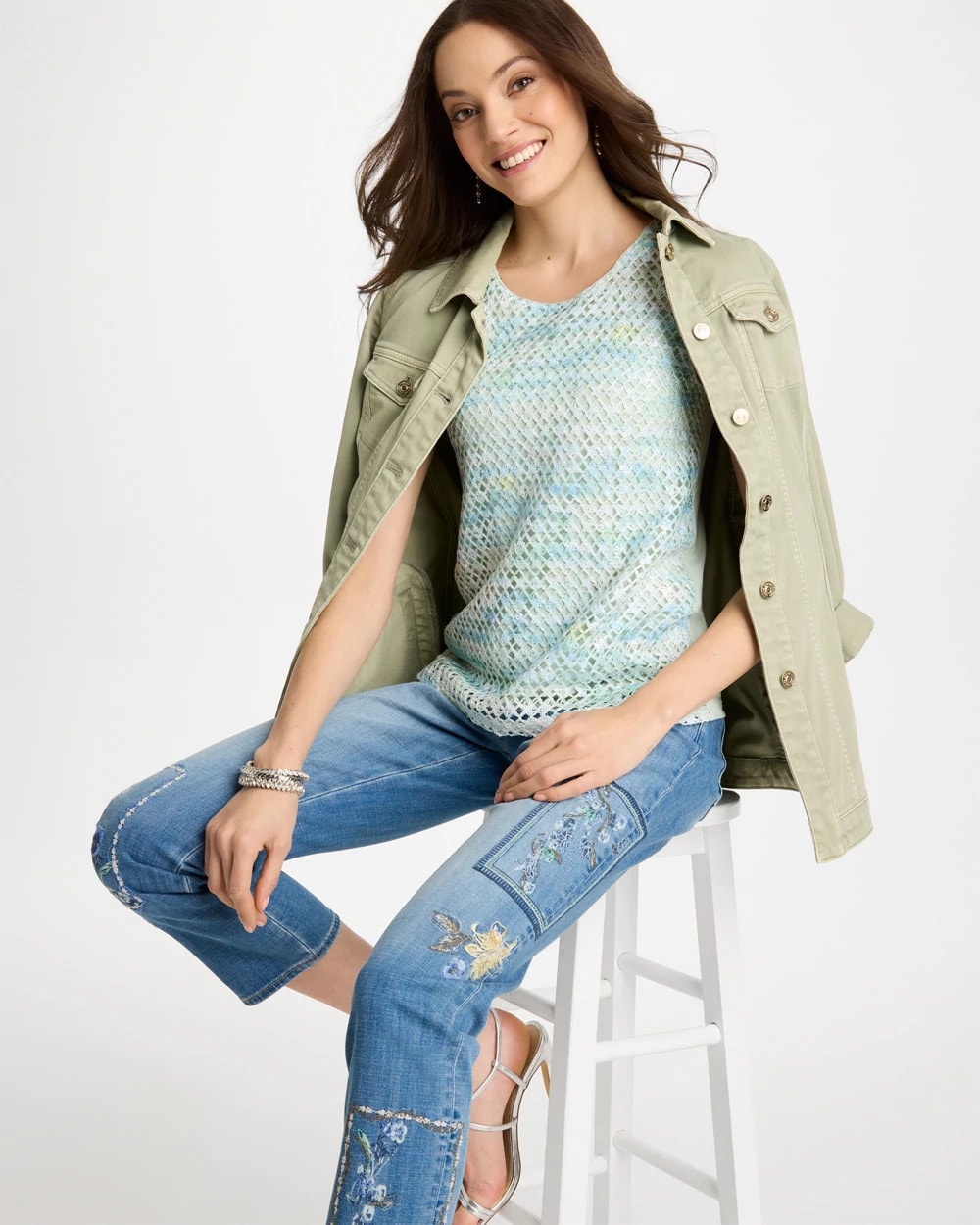 Chico's Premium | Mermaid Sequin Mesh Crochet Tank