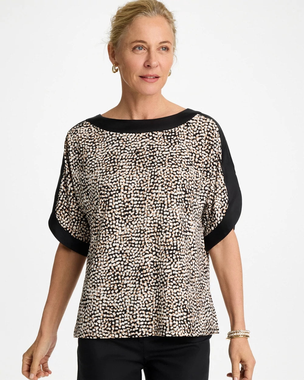 Chico's Signature | Printed Jersey & Satin Dolman Tee