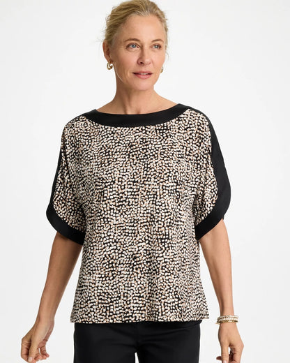 Chico's Signature | Printed Jersey & Satin Dolman Tee