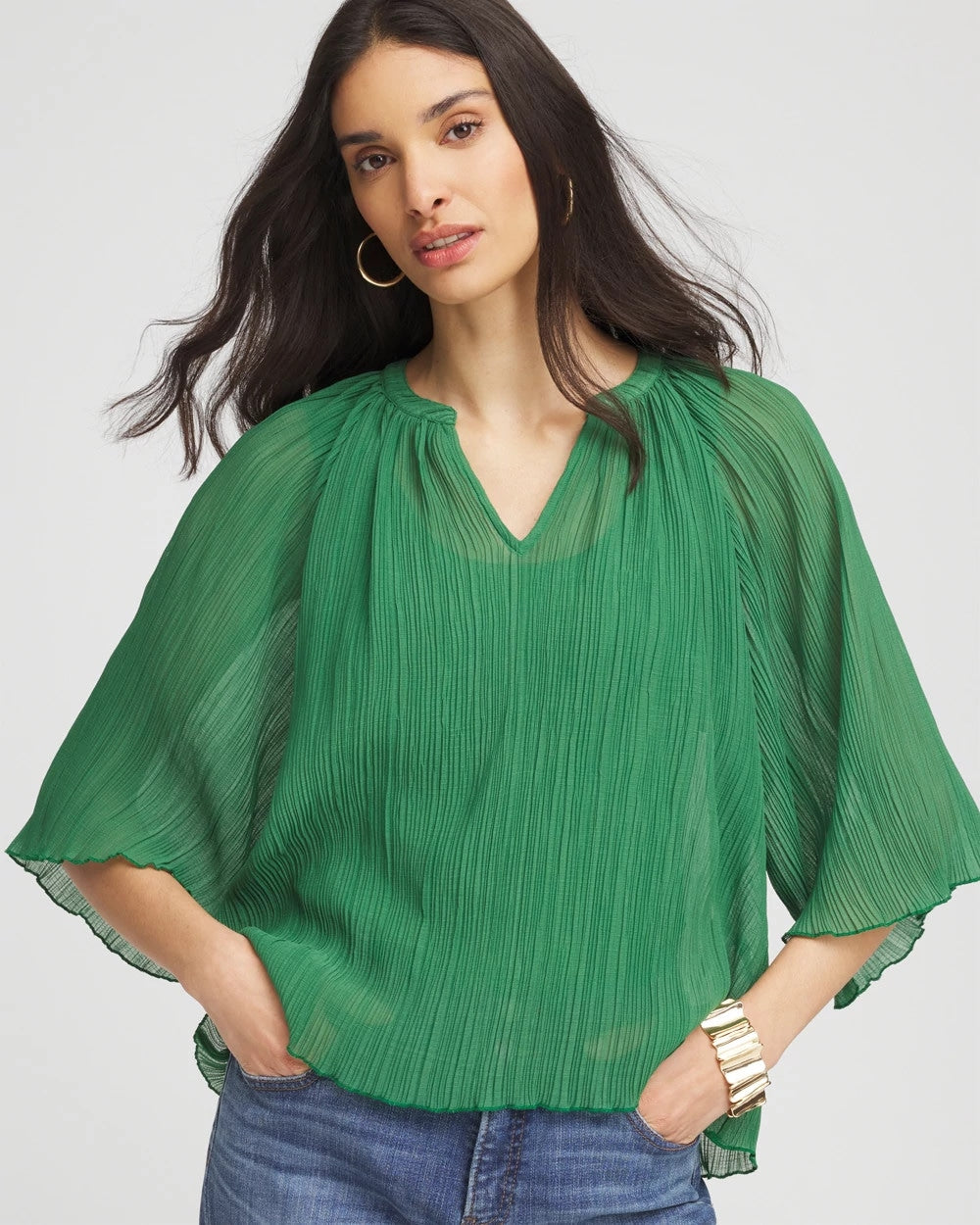 Chico's Exclusive | Textured Pleated Chiffon Blouse