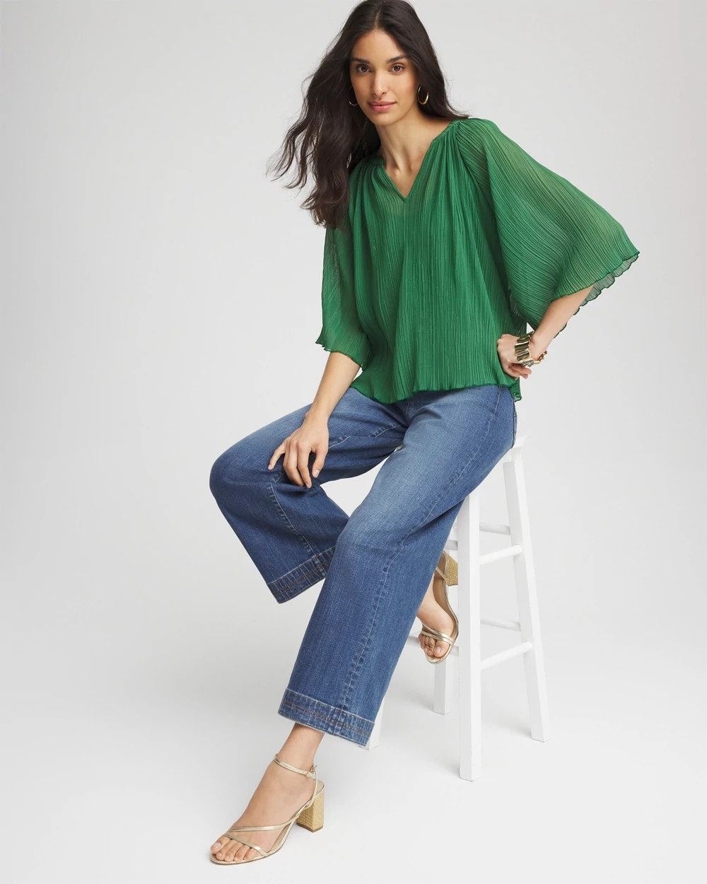 Chico's Exclusive | Textured Pleated Chiffon Blouse
