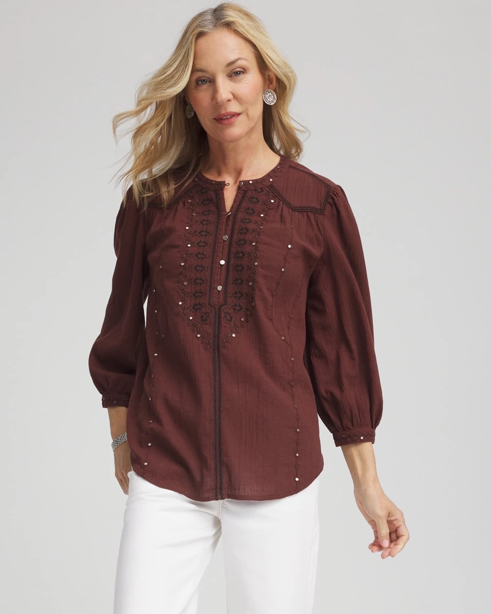 Chico's Exclusive | Embroidered Crinkle-Cotton Blouse