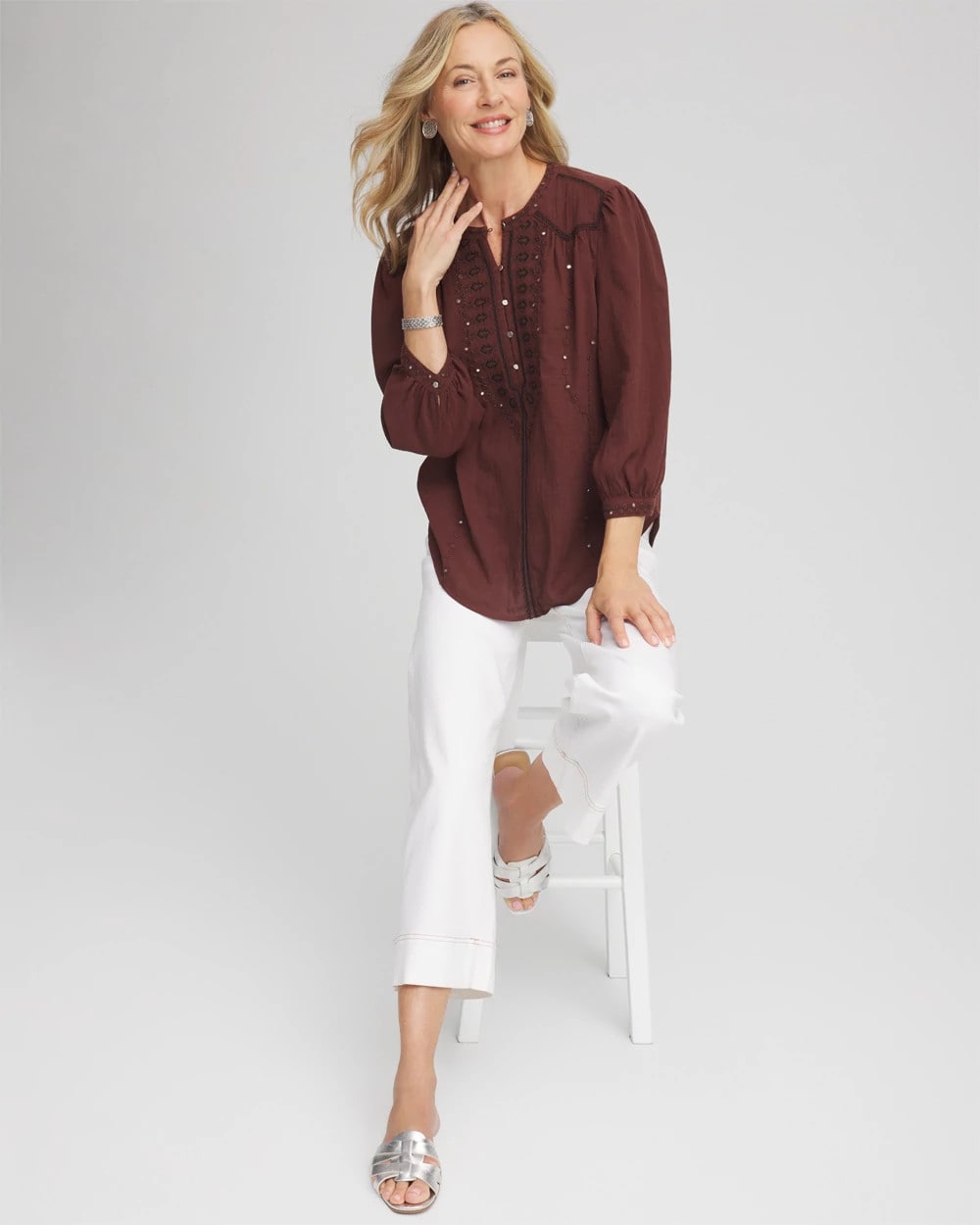 Chico's Exclusive | Embroidered Crinkle-Cotton Blouse