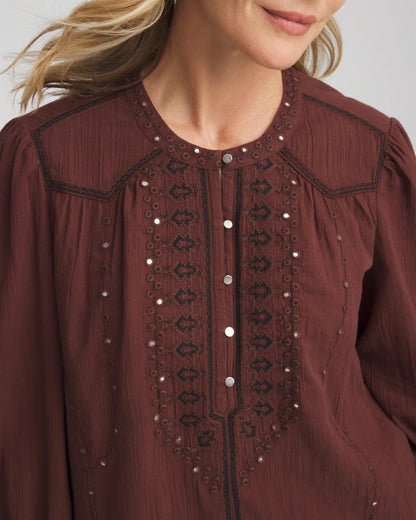 Chico's Exclusive | Embroidered Crinkle-Cotton Blouse