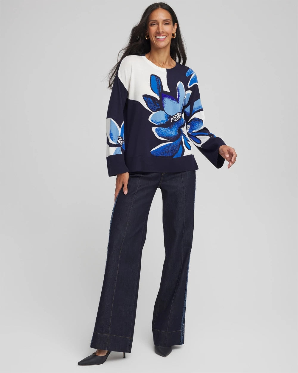Chico's Great Value | Floral Intarsia Crewneck Pullover