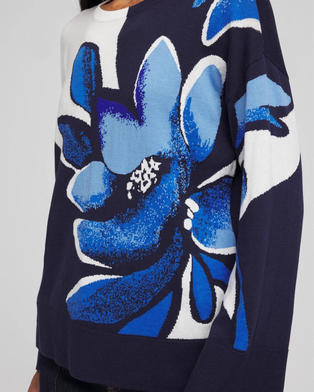 Chico's Great Value | Floral Intarsia Crewneck Pullover