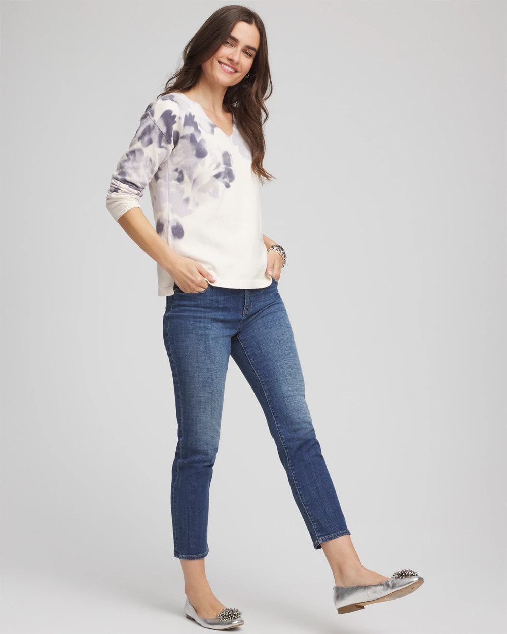 Chico's Exclusive | Printed V-Neck Sweater
