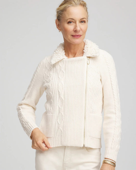 Chico's Everyday | Fur Trim Moto Cardigan