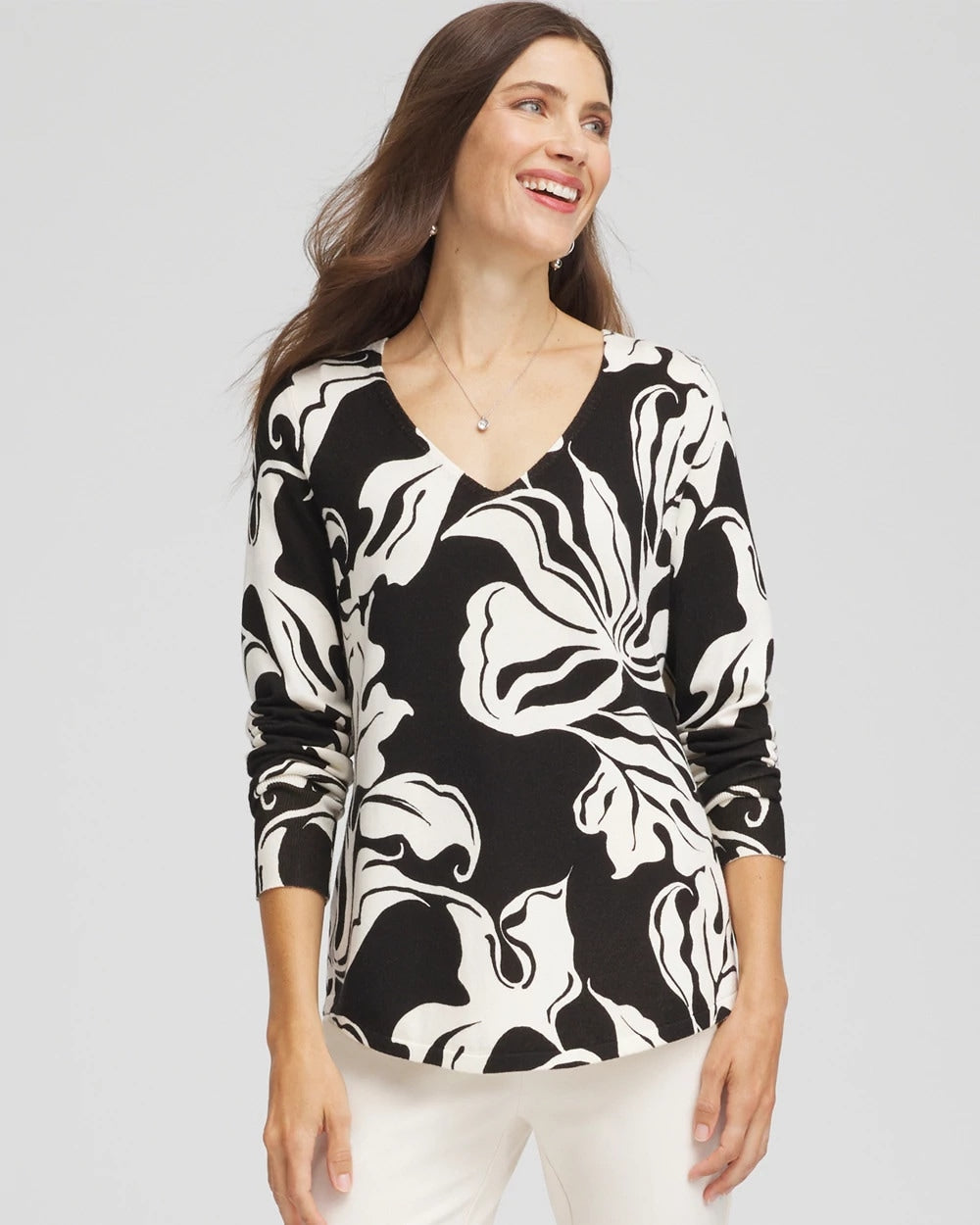 Chico's Deals | Ella Printed V-Neck Sweater