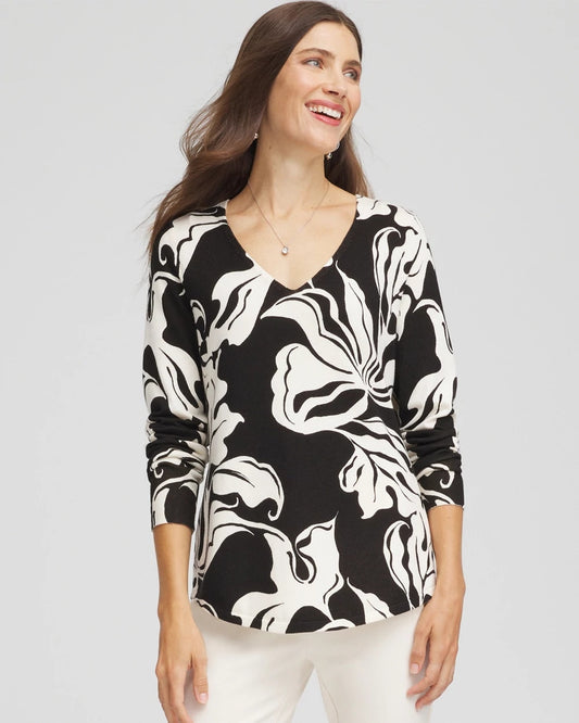 Chico's Deals | Ella Printed V-Neck Sweater