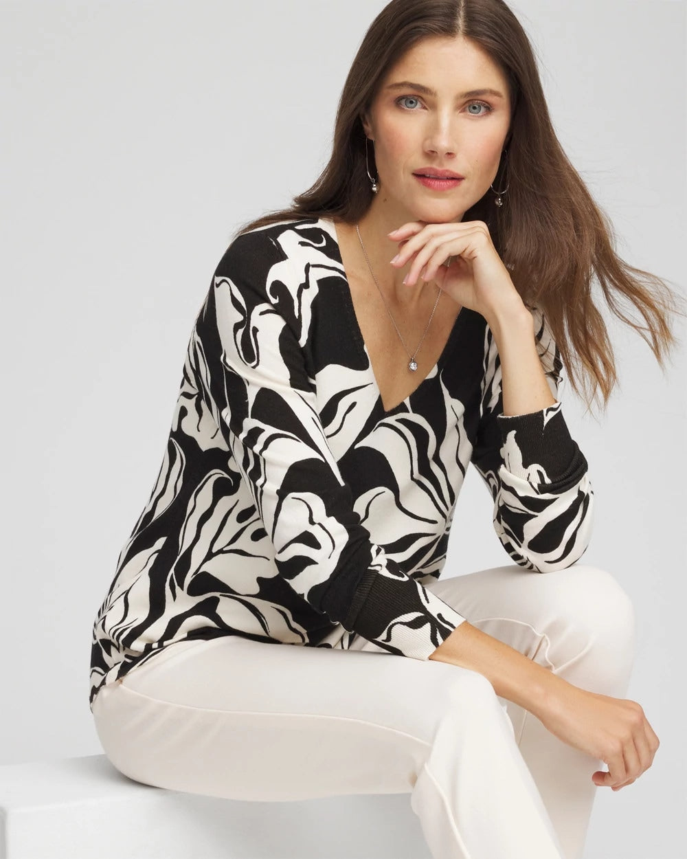 Chico's Deals | Ella Printed V-Neck Sweater
