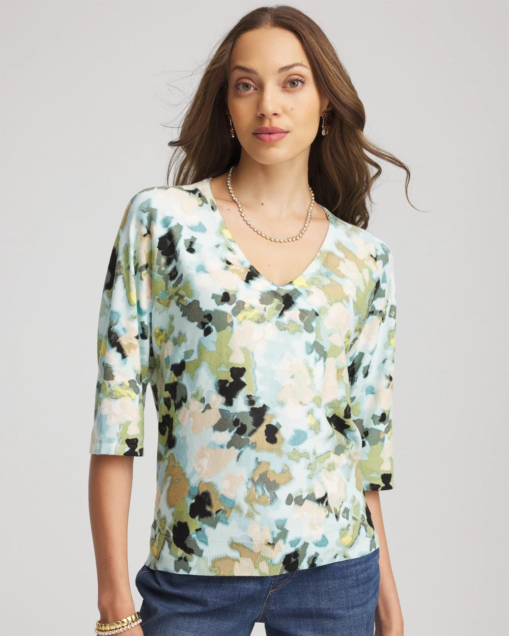 Chico's Everyday | Printed Dolman V-Neck Pullover Sweater