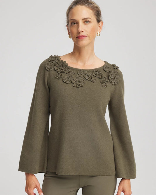 Chico's Discount | Appliqué Flared-Sleeve Sweater