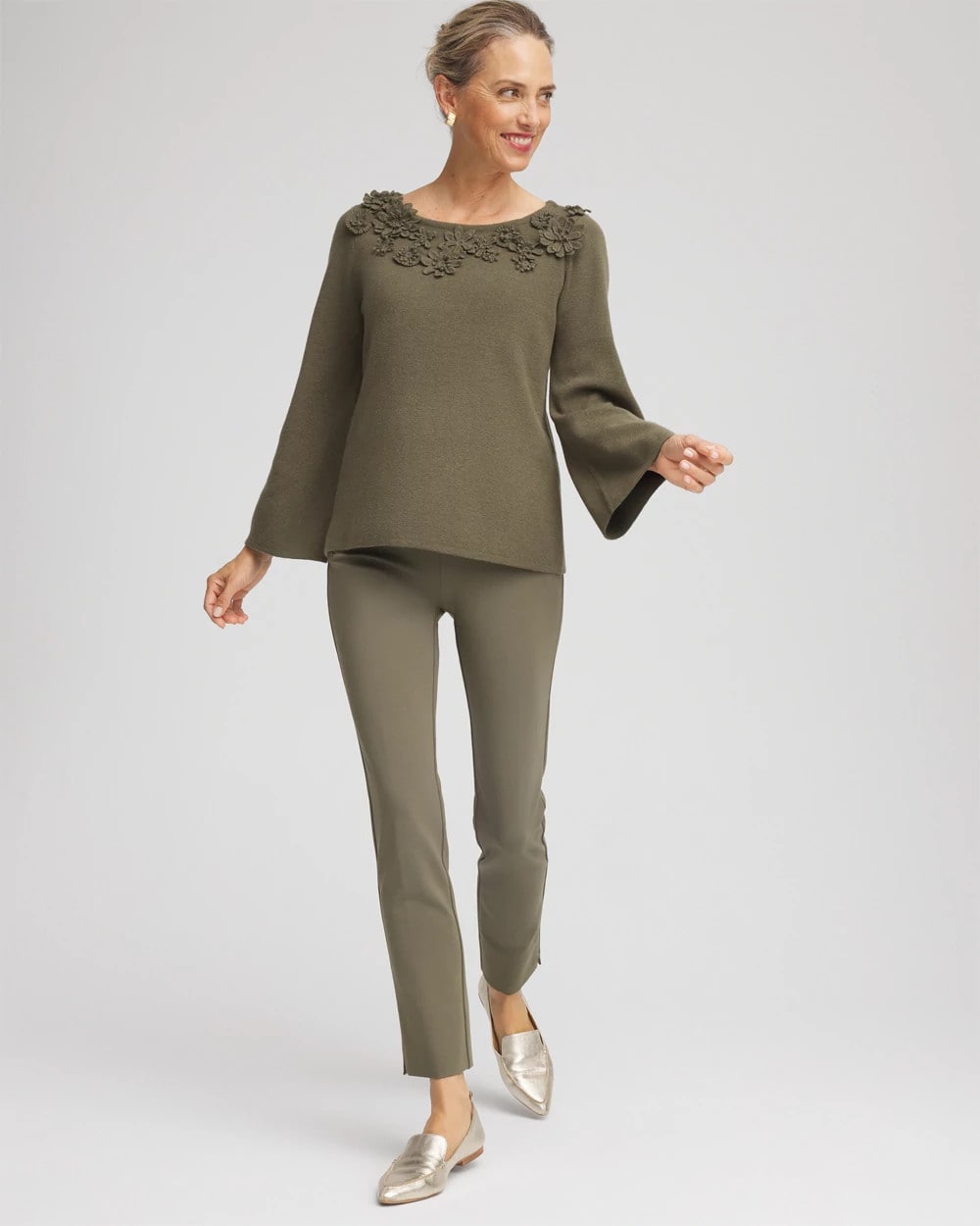 Chico's Discount | Appliqué Flared-Sleeve Sweater