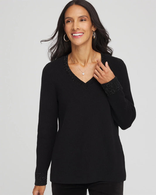 Chico's Quality | Embellished V-Neck Pullover Sweater