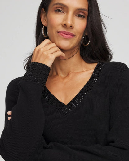 Chico's Quality | Embellished V-Neck Pullover Sweater