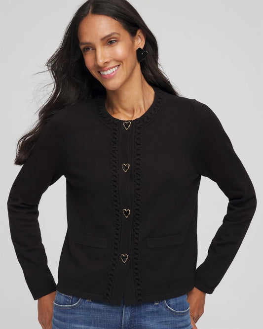 Chico's Premium | V-Day Embroidered Crewneck Cardigan