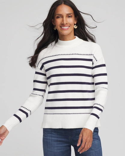 Chico's Deals | Striped Relaxed Mockneck Pullover