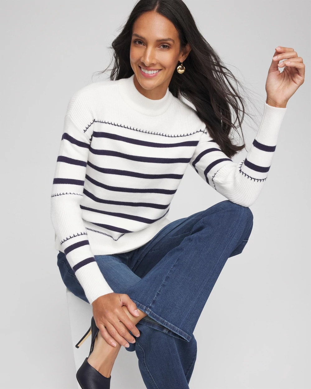 Chico's Deals | Striped Relaxed Mockneck Pullover