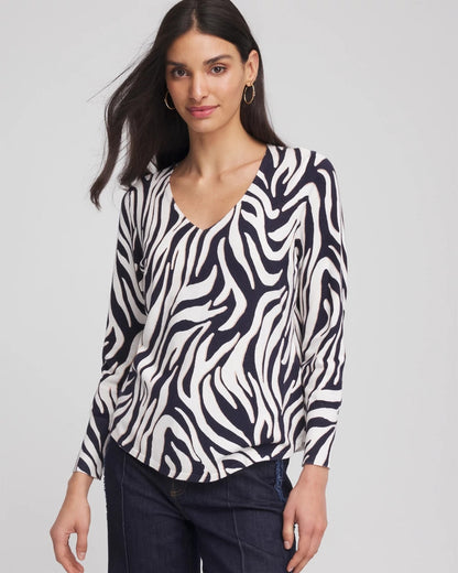 Chico's New | Ella Zebra V-Neck Pullover Sweater
