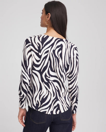 Chico's New | Ella Zebra V-Neck Pullover Sweater