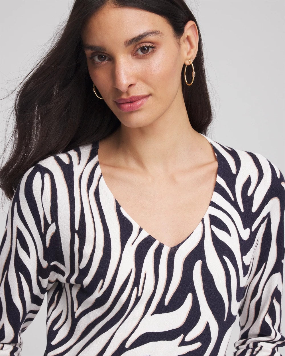 Chico's New | Ella Zebra V-Neck Pullover Sweater