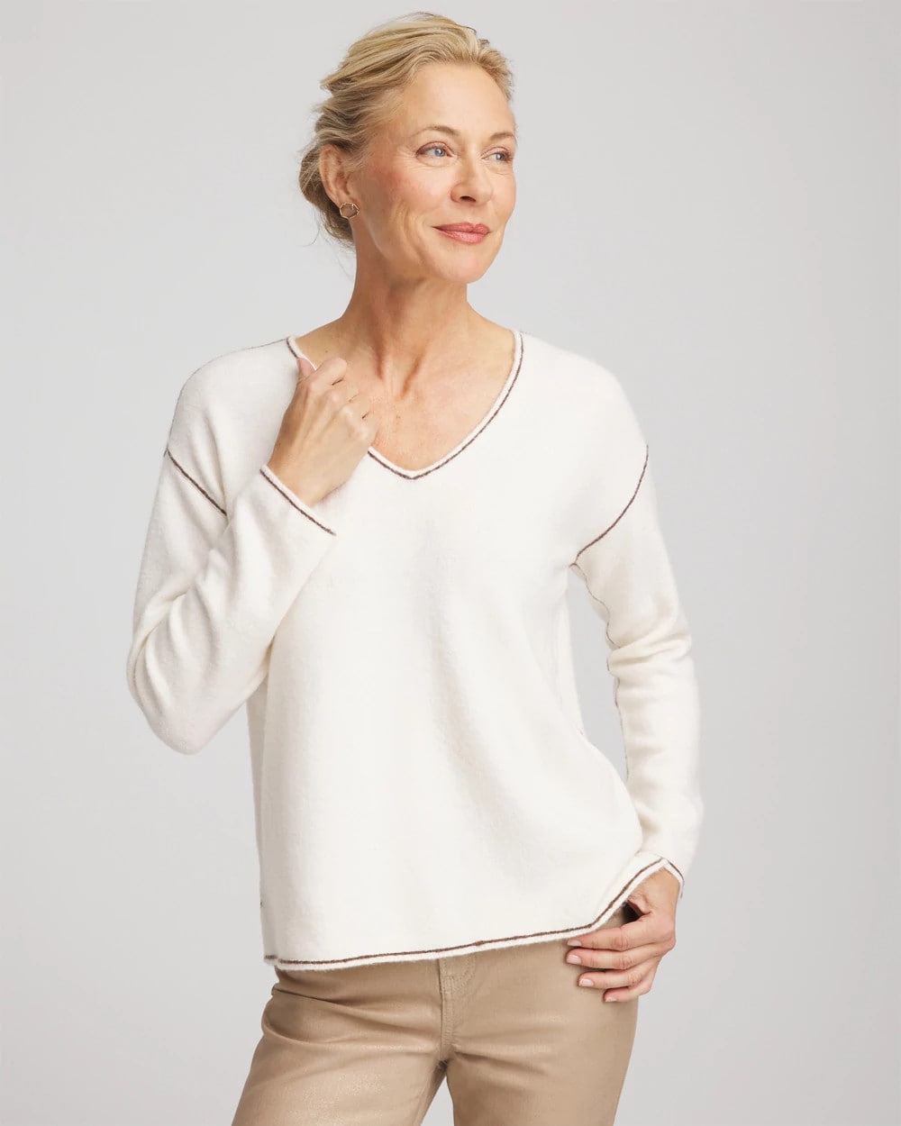 Chico's Everyday | Contrast Stitch V-Neck Sweater