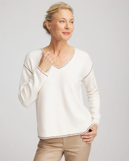 Chico's Everyday | Contrast Stitch V-Neck Sweater