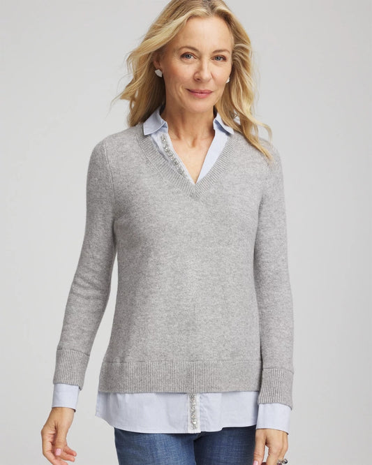 Chico's Featured | Sequin Built-In Shirt Knit Sweater