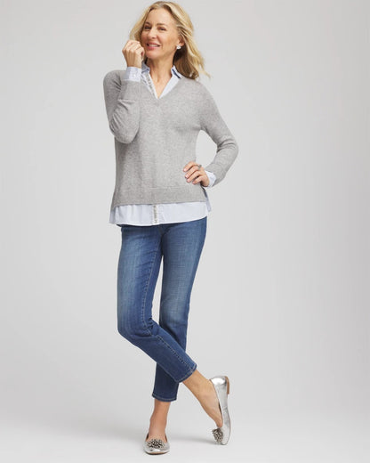 Chico's Featured | Sequin Built-In Shirt Knit Sweater