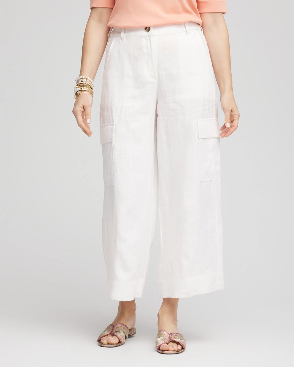 Chico's Trusted | Linen Cargo Wide-Leg Cropped Pants