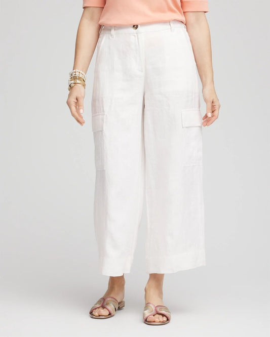 Chico's Trusted | Linen Cargo Wide-Leg Cropped Pants