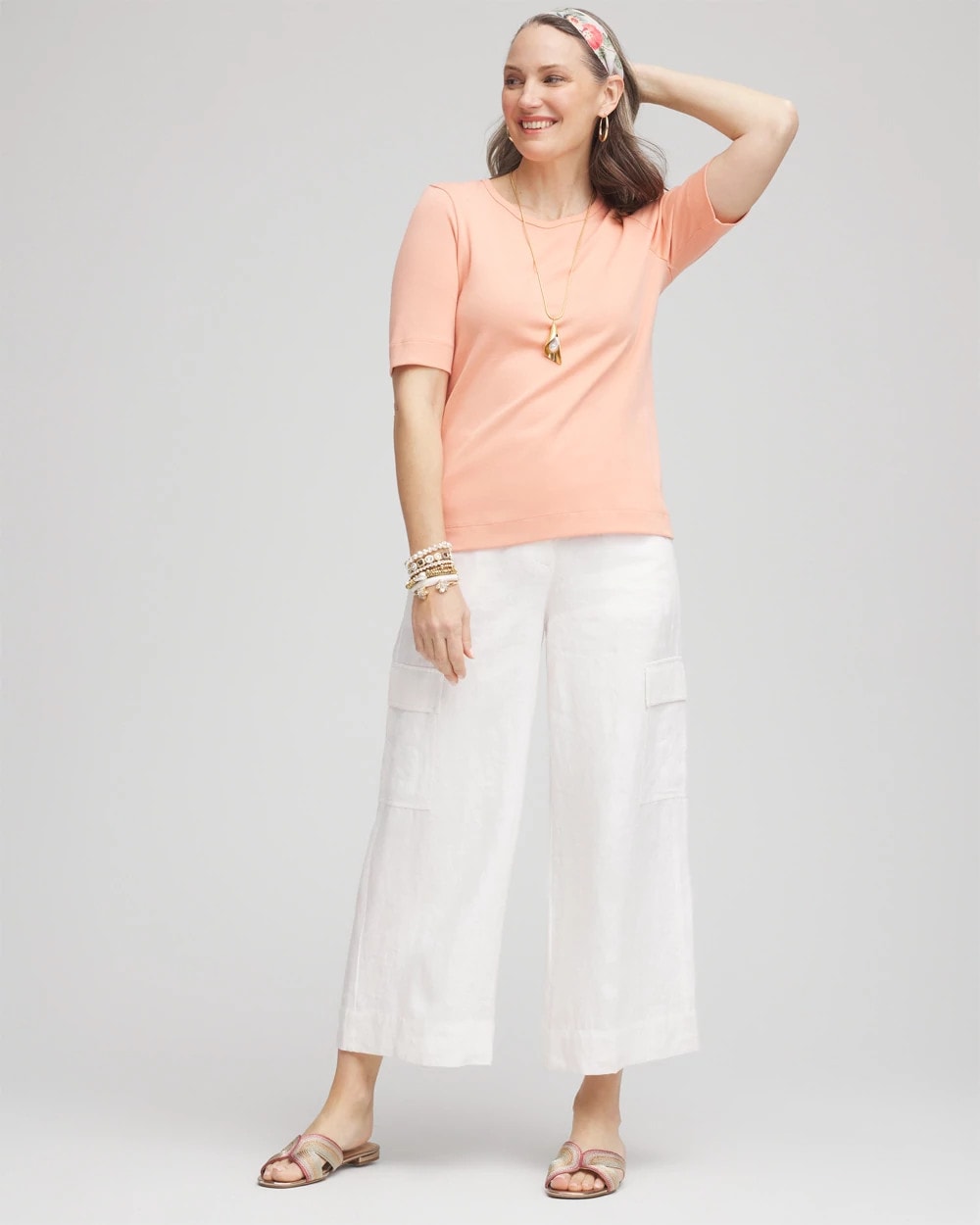Chico's Trusted | Linen Cargo Wide-Leg Cropped Pants